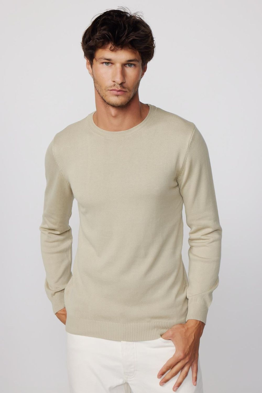 Slim Fit Bisiklet Yaka Taş Erkek Kazak