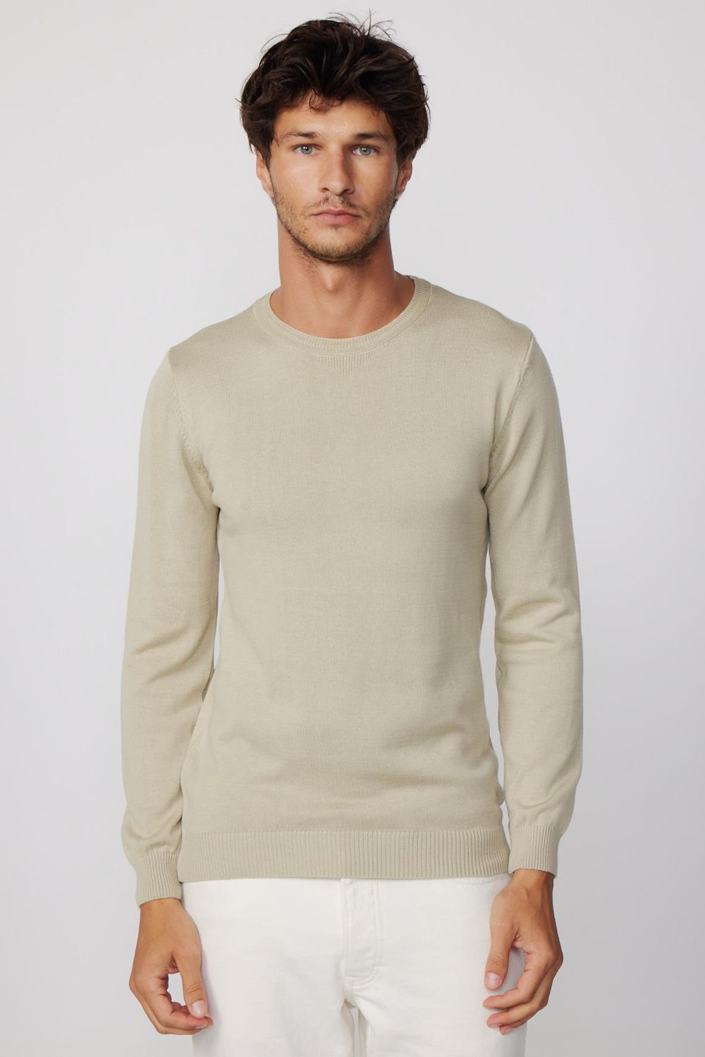 Slim Fit Bisiklet Yaka Taş Erkek Kazak