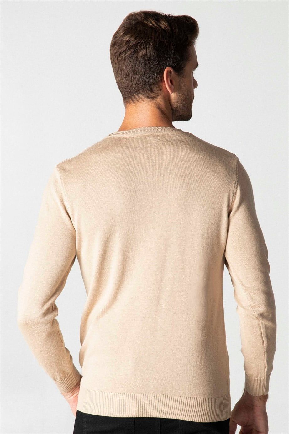 Slim Fit Dar Kesim Bisiklet Yaka Erkek Kazak