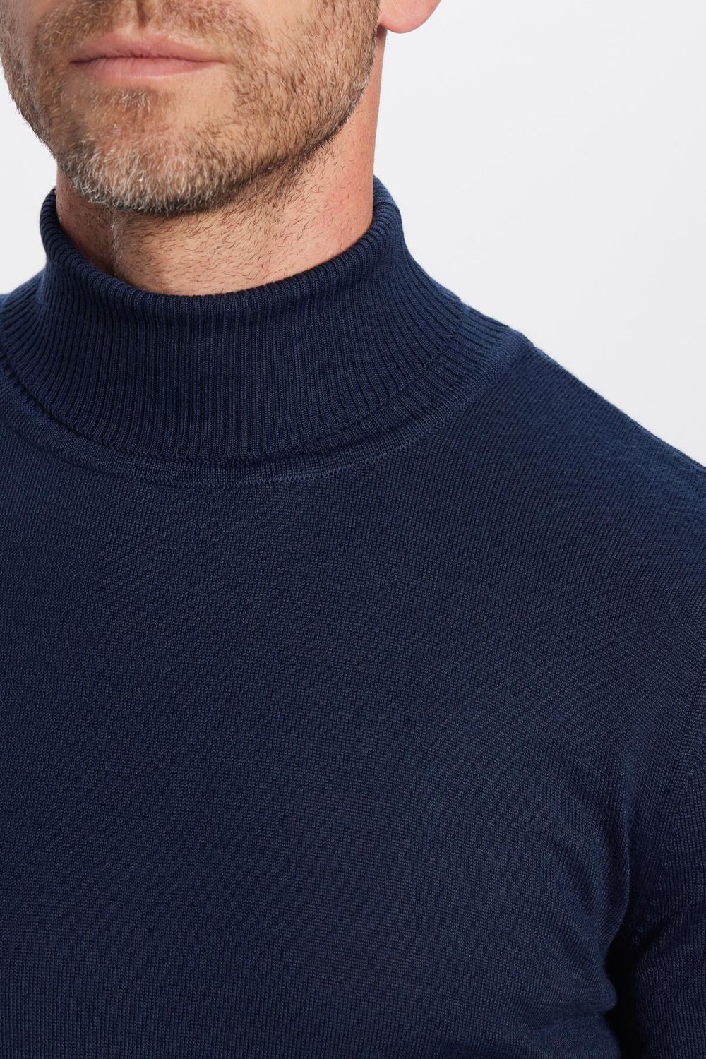 Erkek Slim Fit Tam Boğazlı Yaka Düz Yün Lacivert Triko Kazak