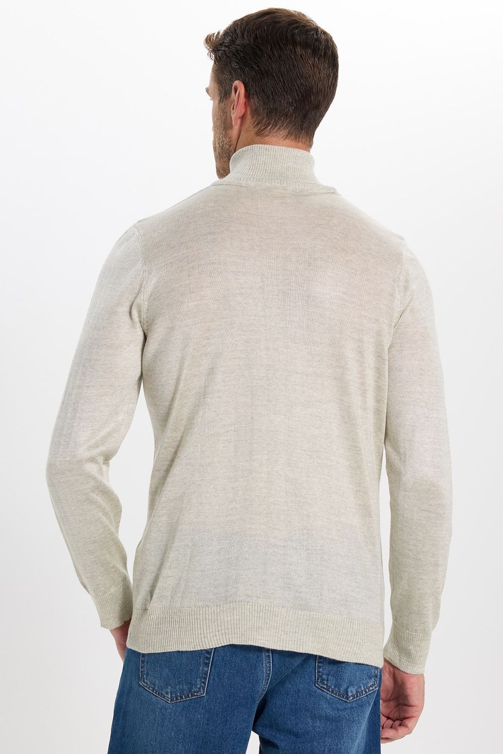 Slim Fit Tam Boğazlı Yaka Düz Yün Gri Erkek Triko Kazak