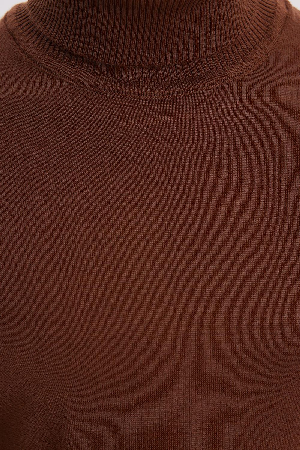 Slim Fit Tam Boğazlı Yaka Düz Yün Erkek Kazak