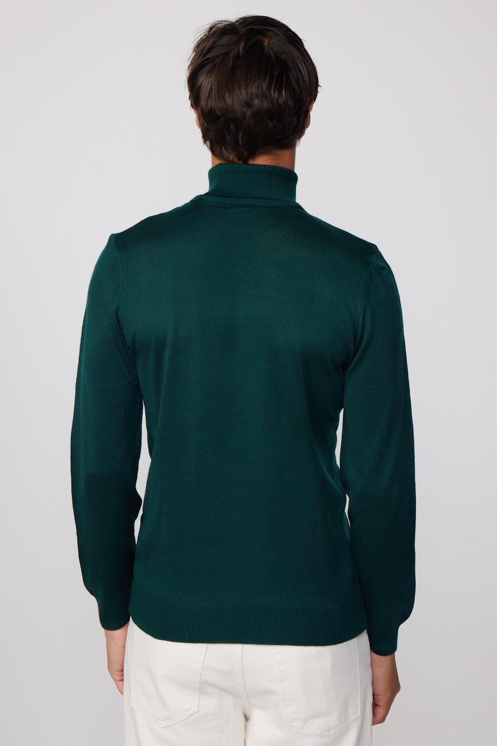 Slim Fit Tam Boğazlı Yaka Düz Yün Erkek Kazak