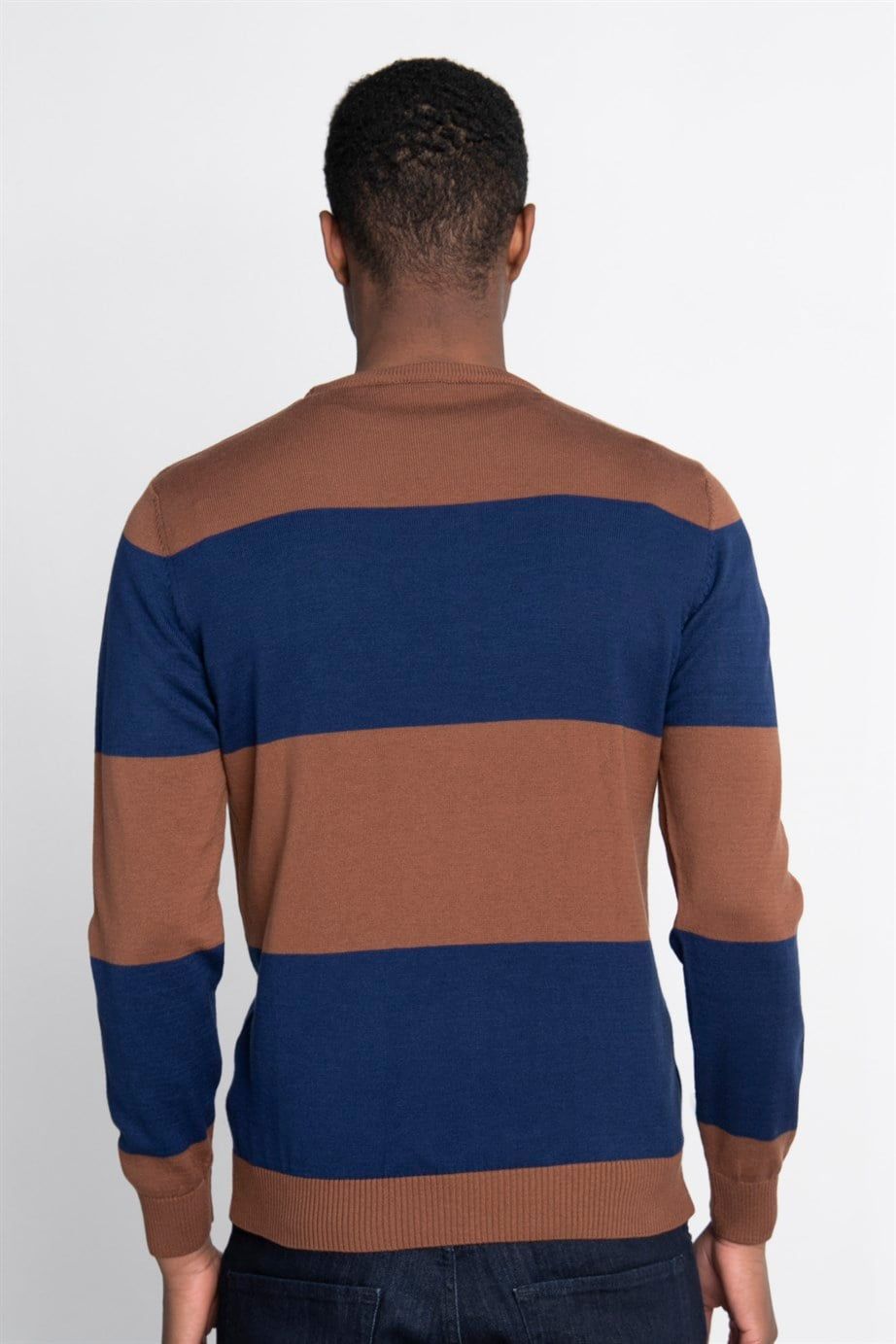 Slim Fit Dar Kesim Bisiklet Yaka Desenli Erkek Kazak