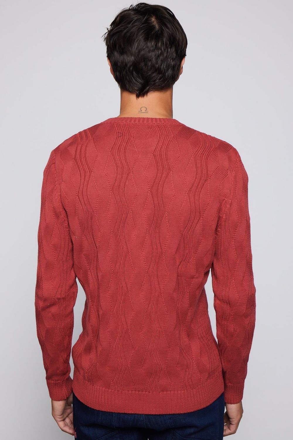 Slim Fit Bisiklet Yaka Desenli Erkek Kazak