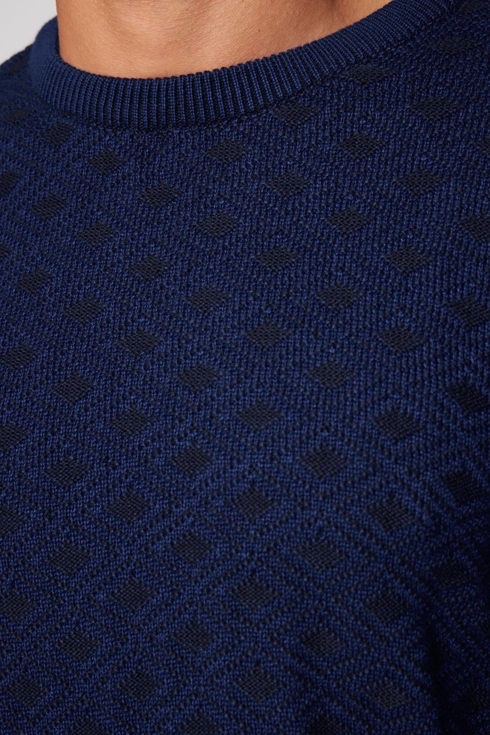 Slim Fit Bisiklet Yaka Armürlü Pamuklu Erkek Kazak