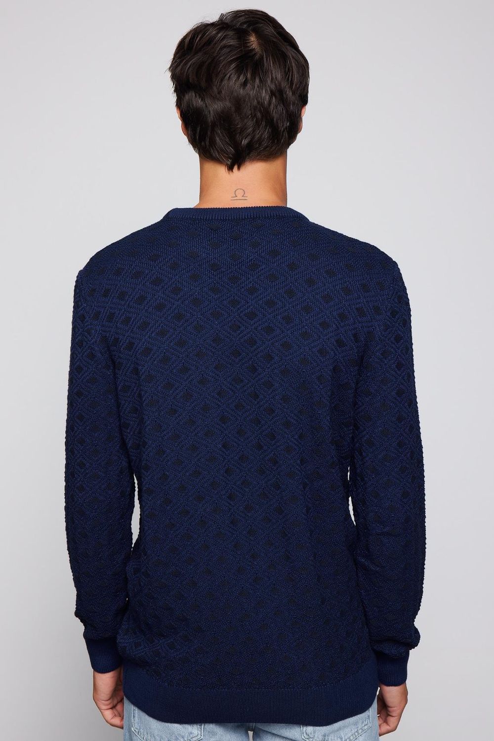 Slim Fit Bisiklet Yaka Armürlü Pamuklu Erkek Kazak