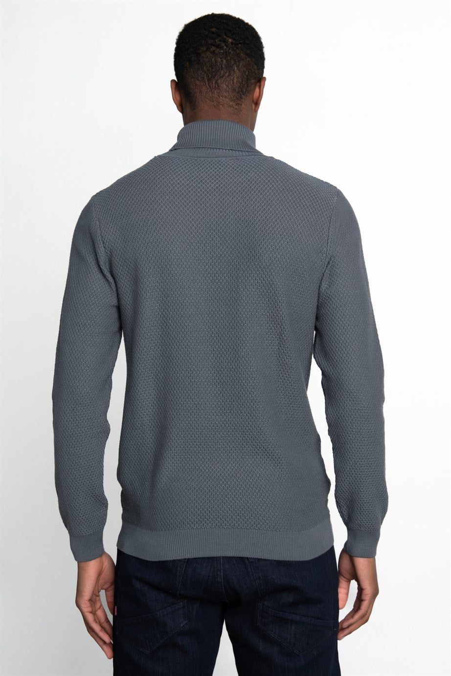 Slim Fit Dar Kesim Balıkçı Yaka Desenli Erkek Kazak