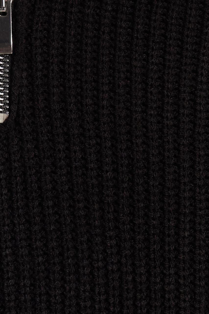 Erkek Slim Fit Dar Kesim Fermuarlı Siyah Dik Yaka Triko Kazak