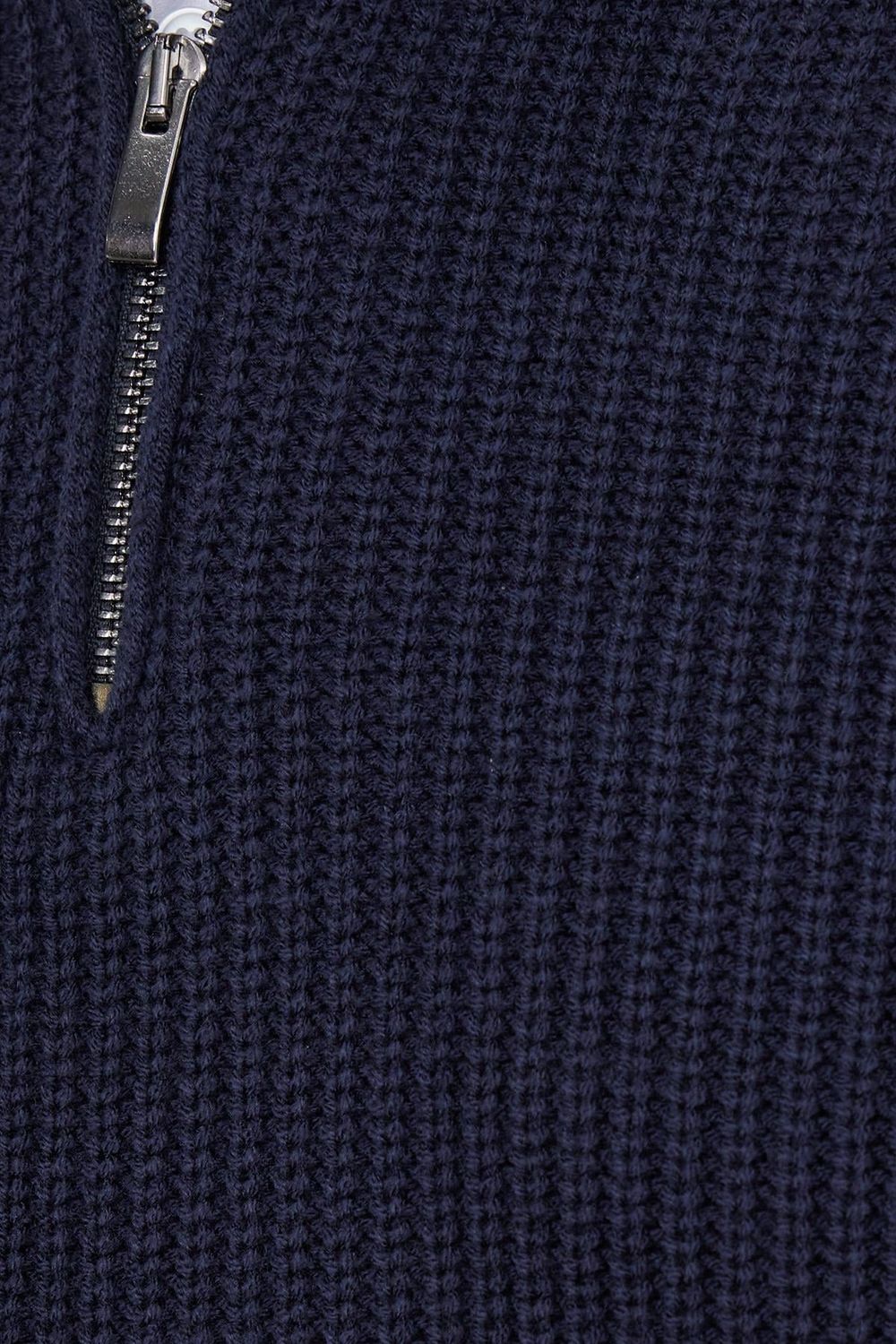 Erkek Slim Fit Dar Kesim Fermuarlı Lacivert Dik Yaka Triko Kazak