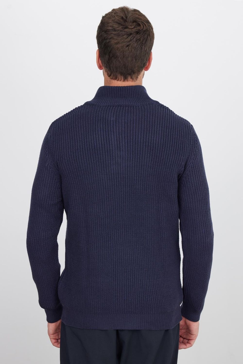 Erkek Slim Fit Dar Kesim Fermuarlı Lacivert Dik Yaka Triko Kazak