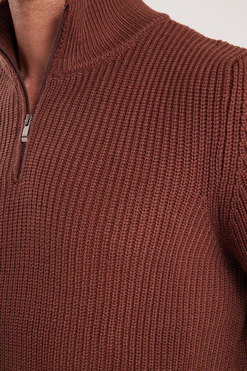 Slim Fit Dik Yaka Fermuarlı Erkek Kazak