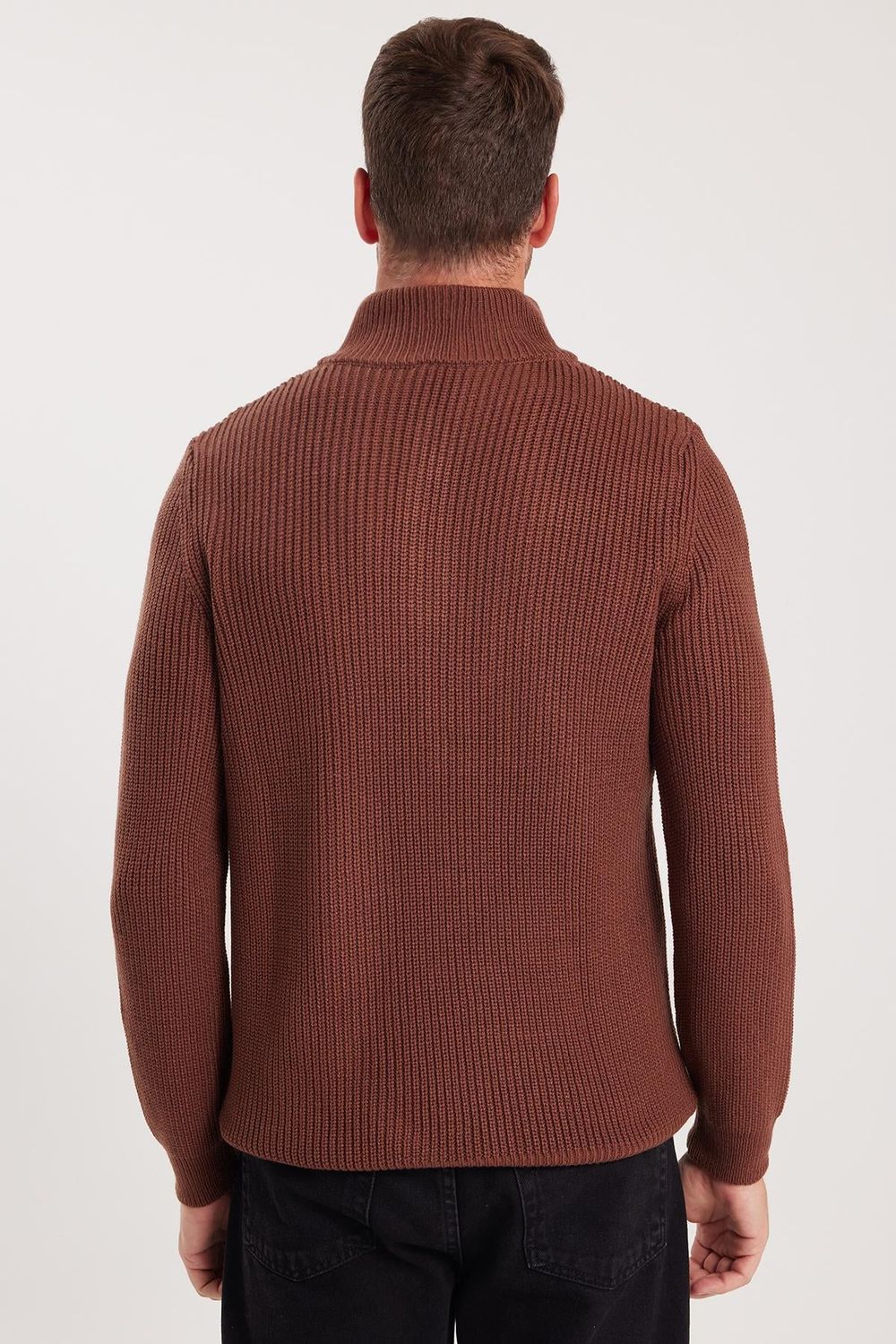 Slim Fit Dik Yaka Fermuarlı Erkek Kazak