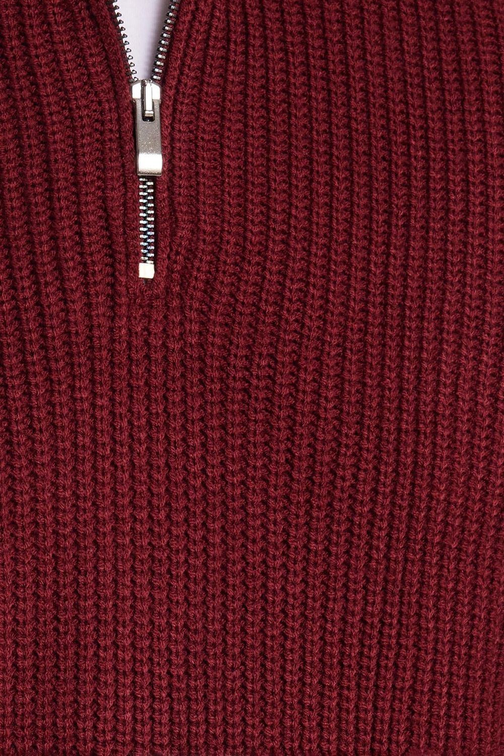 Erkek Slim Fit Dar Kesim Fermuarlı Bordo Dik Yaka Triko Kazak