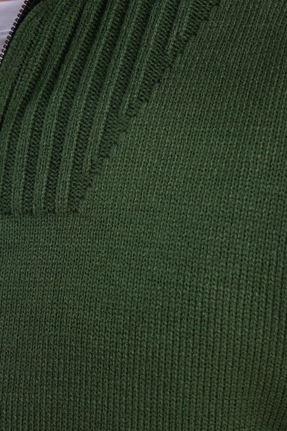 Erkek Slim Fit Dar Kesim Armürlü Fermuarlı Yeşil Dik Yaka Kazak