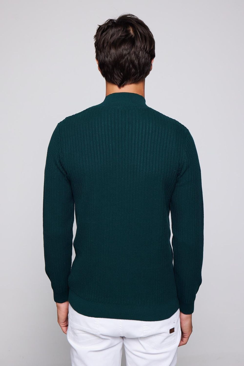 Slim Fit Yarım Balıkçı Yaka Tüylenme Yapmayan Yeşil Erkek Kazak