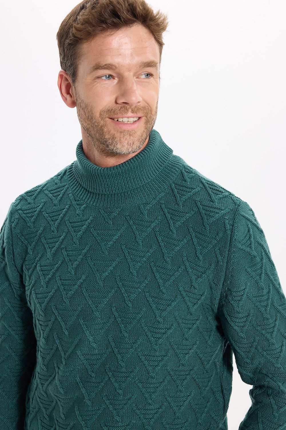 Slim Fit Dar Kesim Tam Balıkçı Yaka Desenli Erkek Triko Kazak