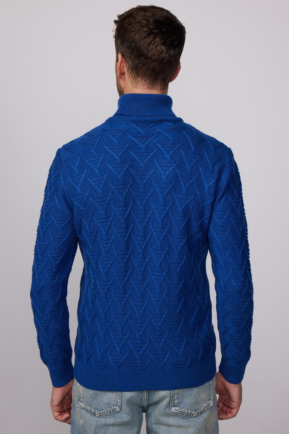 Slim Fit Dar Kesim Tam Balıkçı Yaka Desenli Lacivert Erkek Kazak