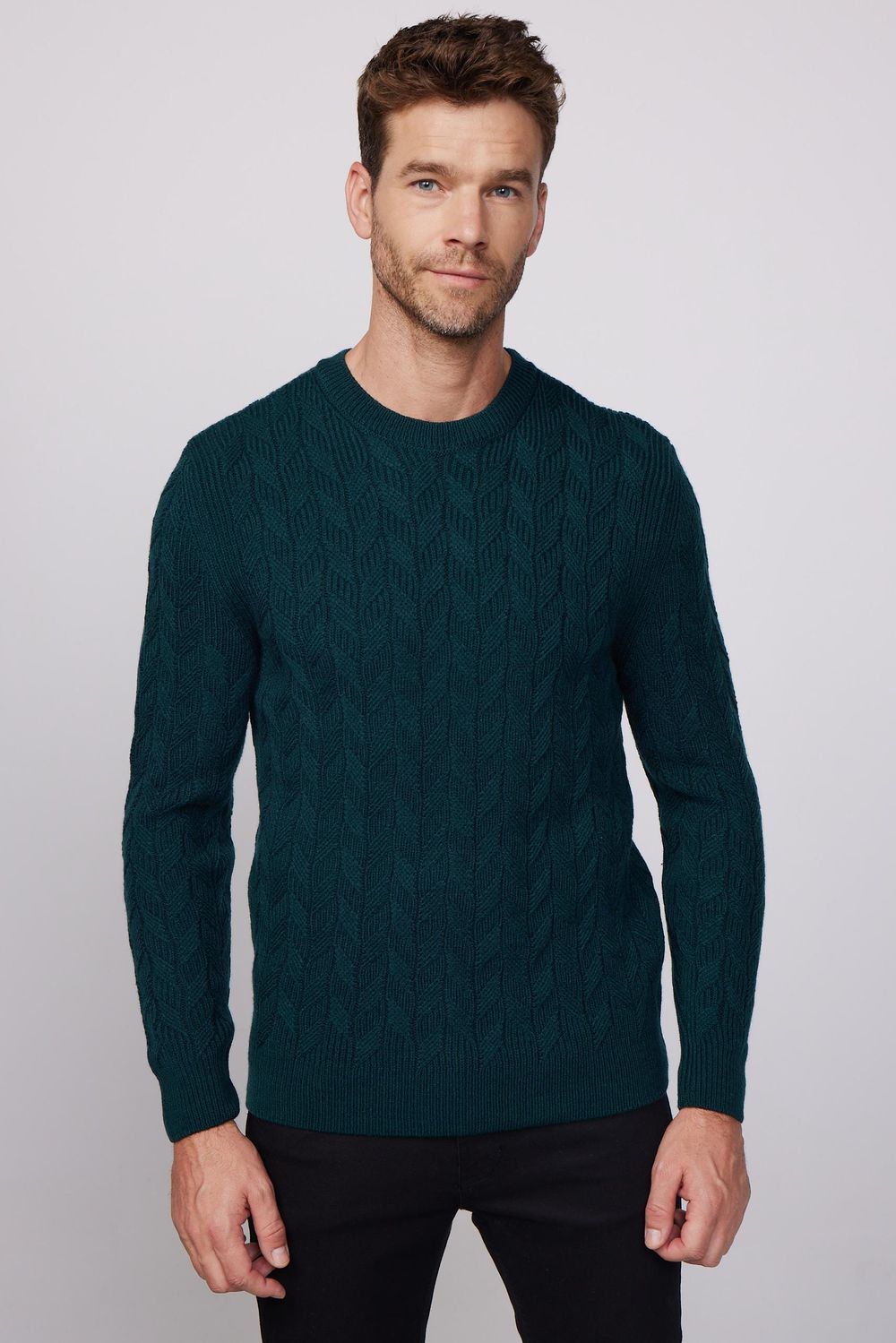 Slim Fit Bisiklet Yaka  Desenli Yeşil Erkek Kazak