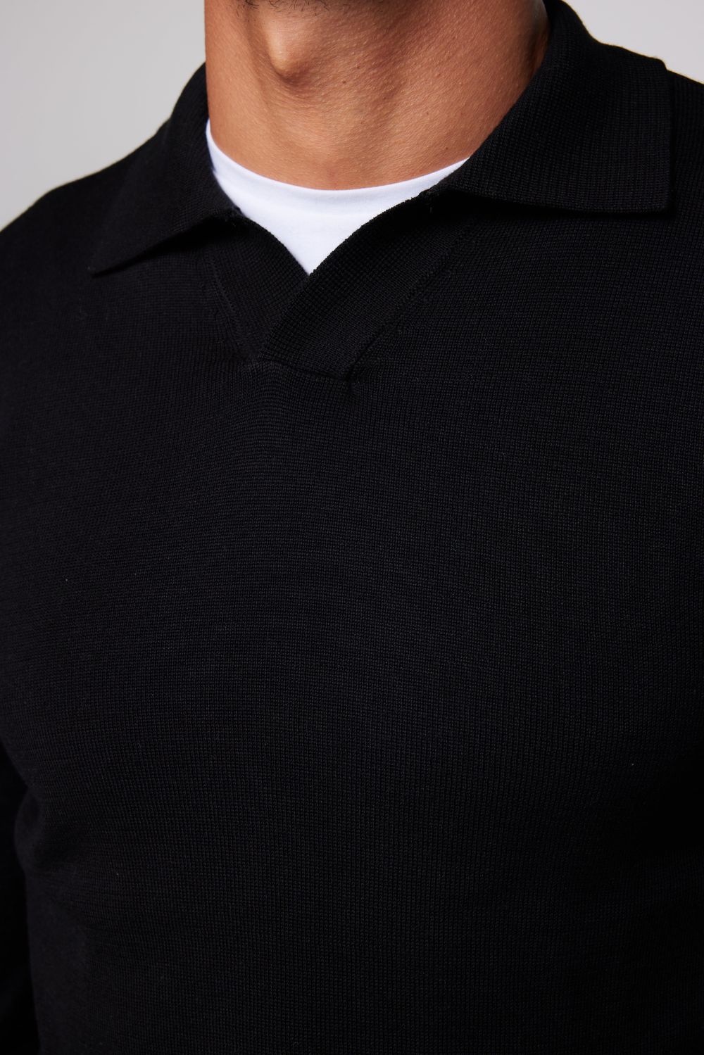 Slim Fit Dar Kesim Polo V Yaka Siyah Erkek Kazak