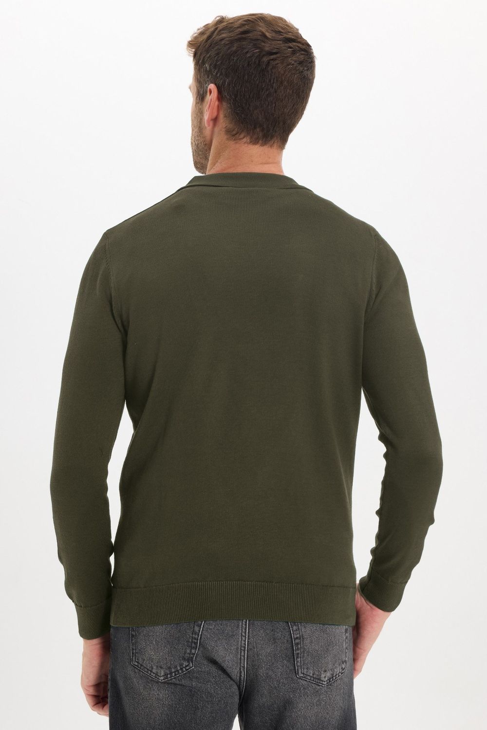 Slim Fit Dar Kesim Polo V Yaka Erkek Kazak