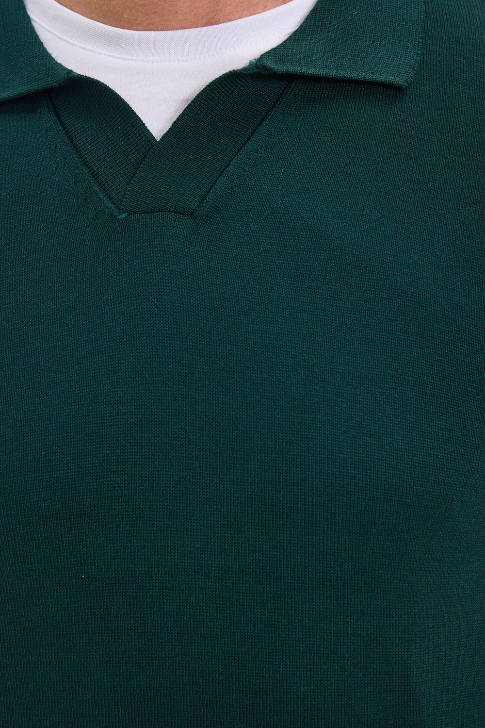 Erkek Standart Fit Normal Kesim Polo V Yaka Yeşil Triko Kazak