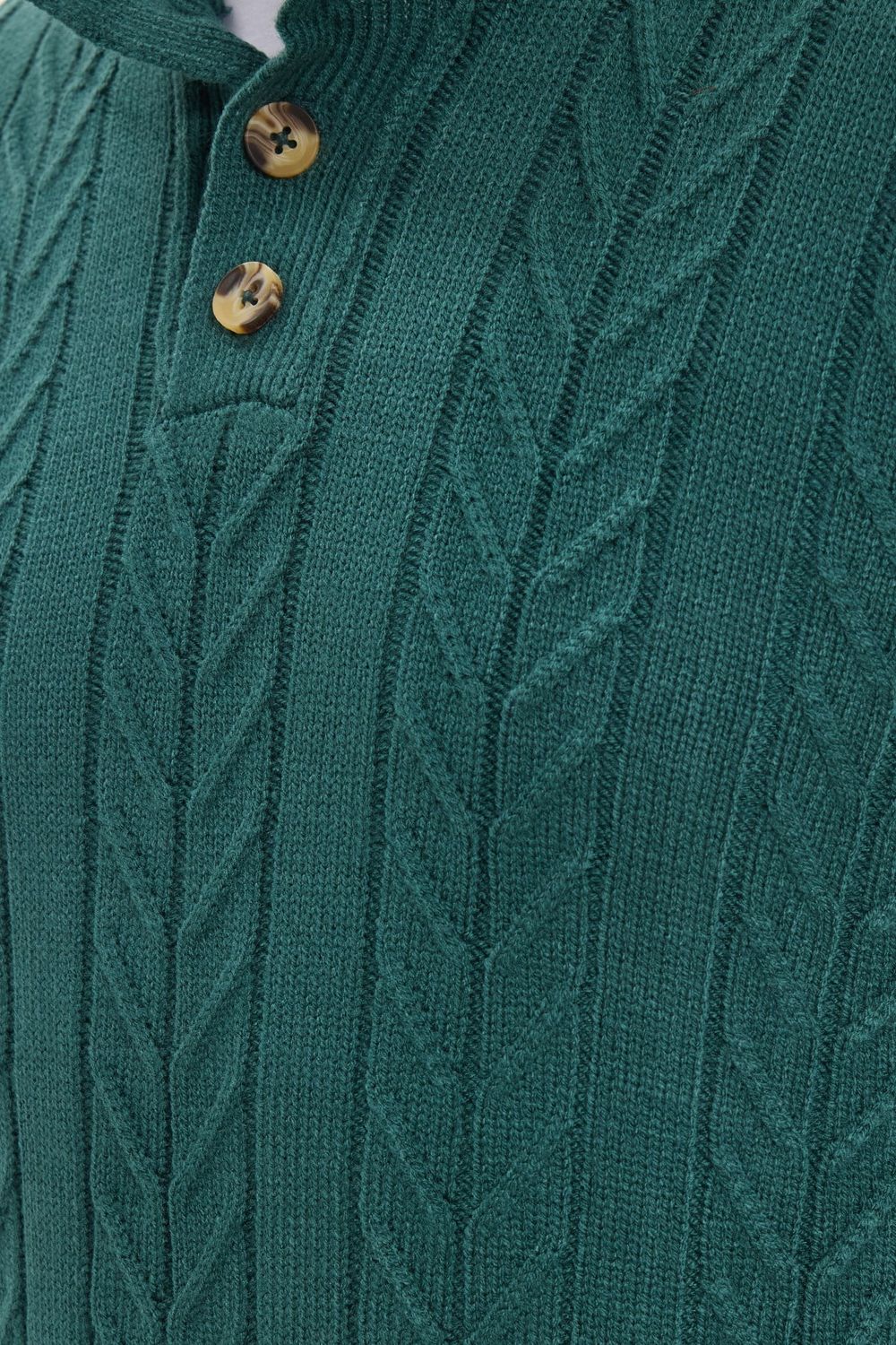 Erkek Slim Fit Dar Kesim Yumuşak Dokulu Desenli Dik Yaka Düğmeli Triko Yeşil Kazak