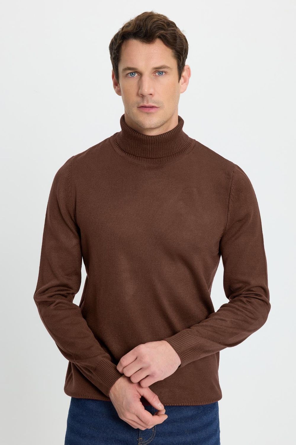 Slim Fit Dar Kesim Tam Balikcı Yaka Tüylenmeyen Yumuşak Dokulu Erkek Kazak