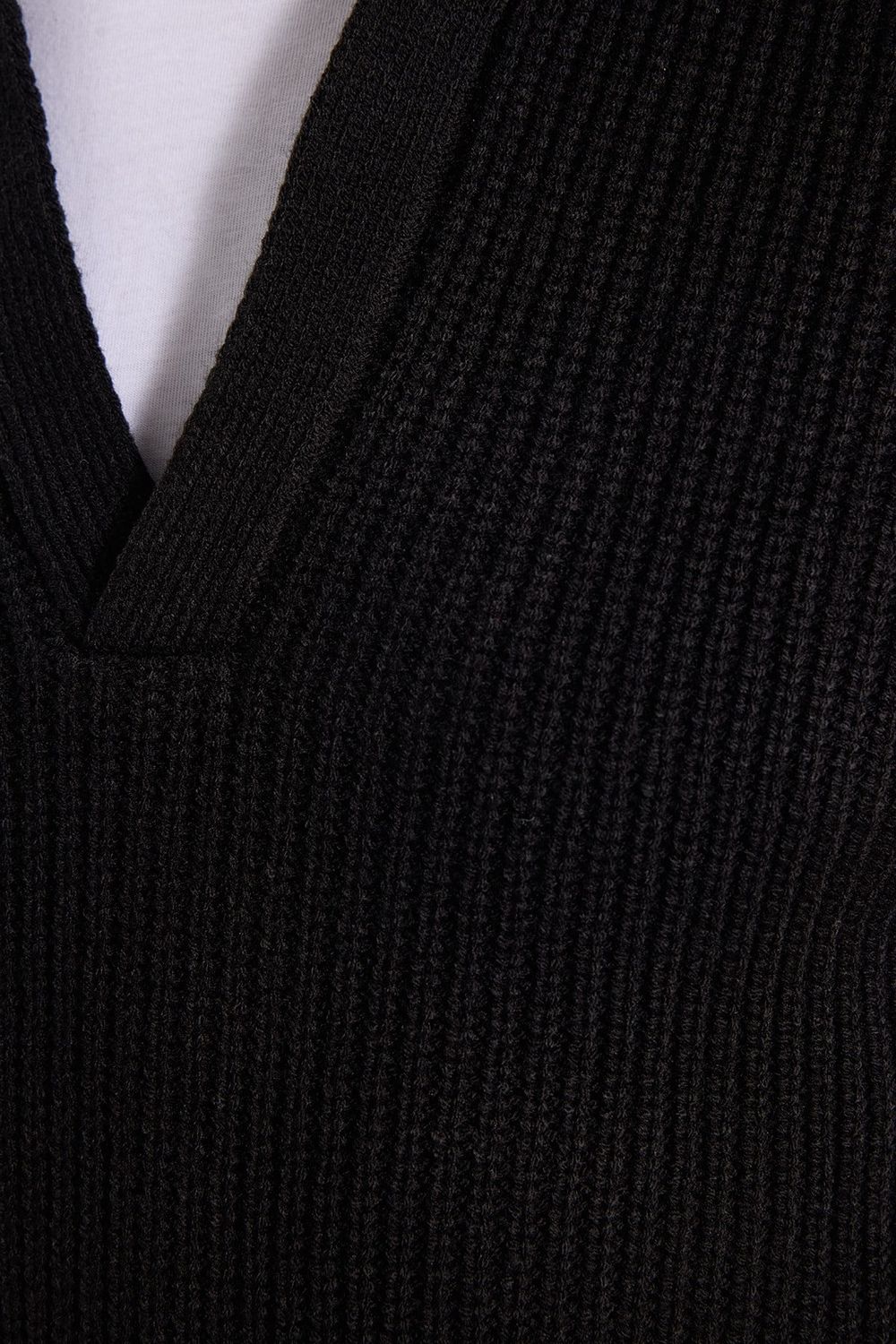Erkek Slim Fit Dar Kesim Polo Yaka Siyah Kazak