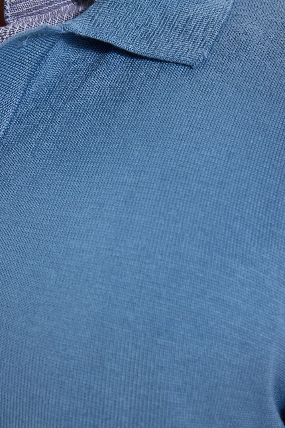 Erkek Standart Fit Normal Kesim Pamuklu Polo Yaka İndigo Kazak
