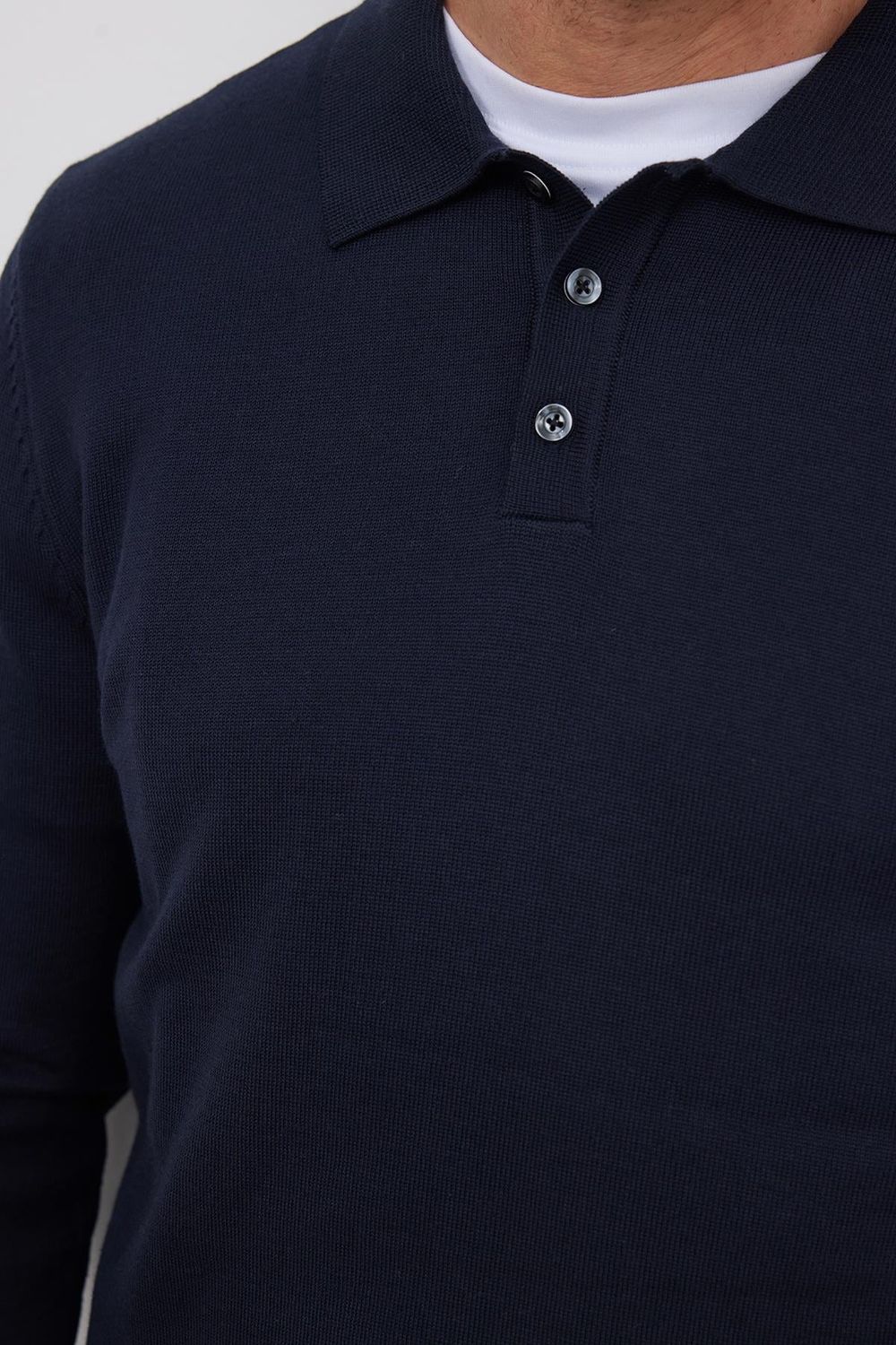 Erkek Standart Fit Normal Kesim Pamuklu Polo Yaka Lacivert Kazak