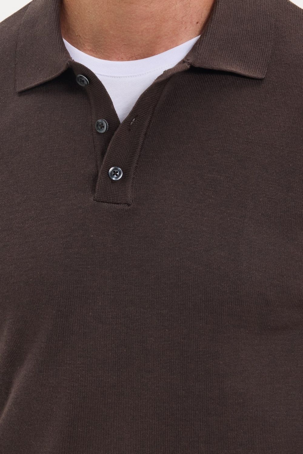 Erkek Standart Fit Normal Kesim Pamuklu Polo Yaka Kahverengi Kazak