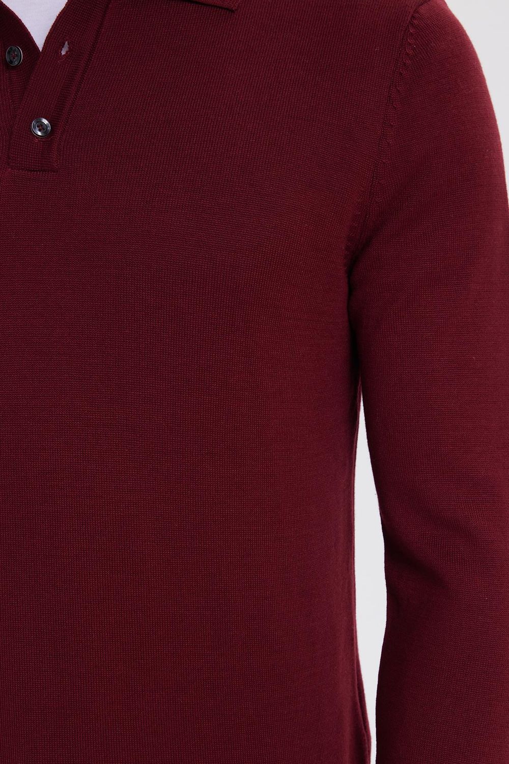 Erkek Standart Fit Normal Kesim Pamuklu Polo Yaka Bordo Kazak