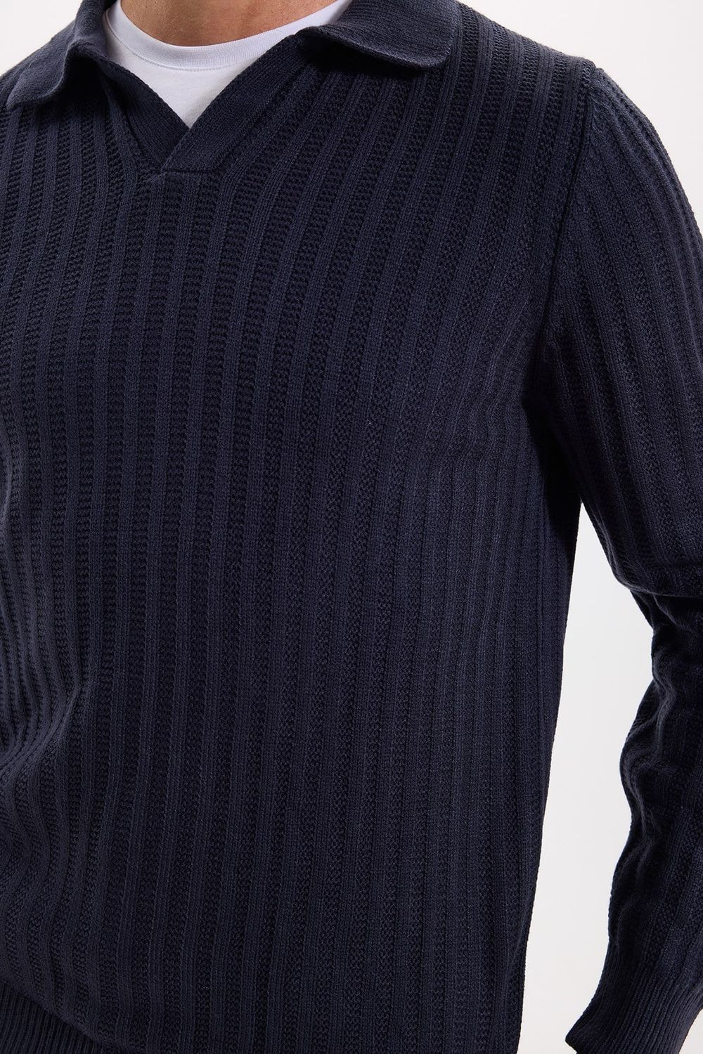 Erkek Standart Fit Normal Kesim Polo Yaka Lacivert Kazak