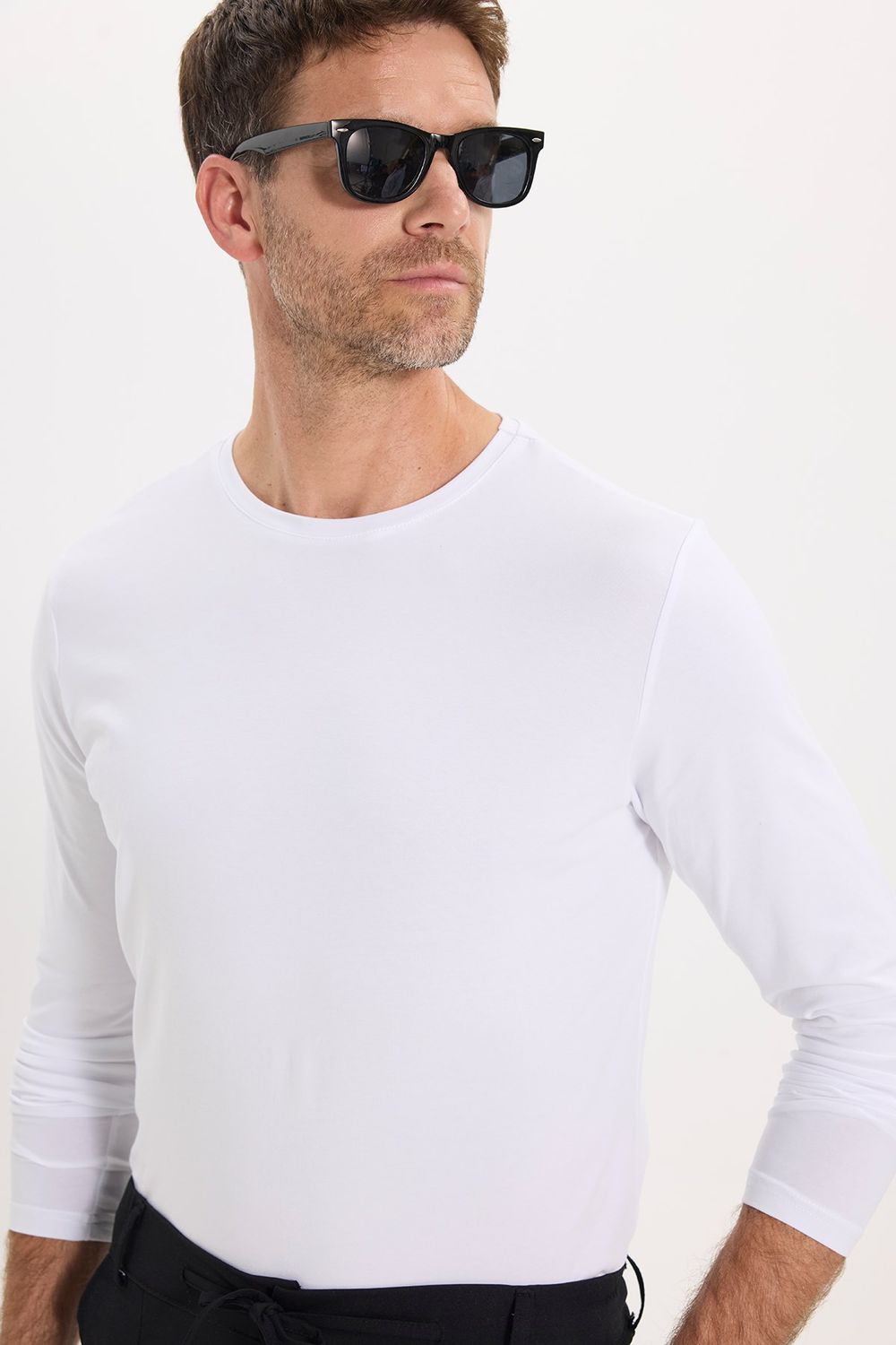 SLIM FIT LONG SLV  CREW NECK PLAIN LYC  T-SHIRT
