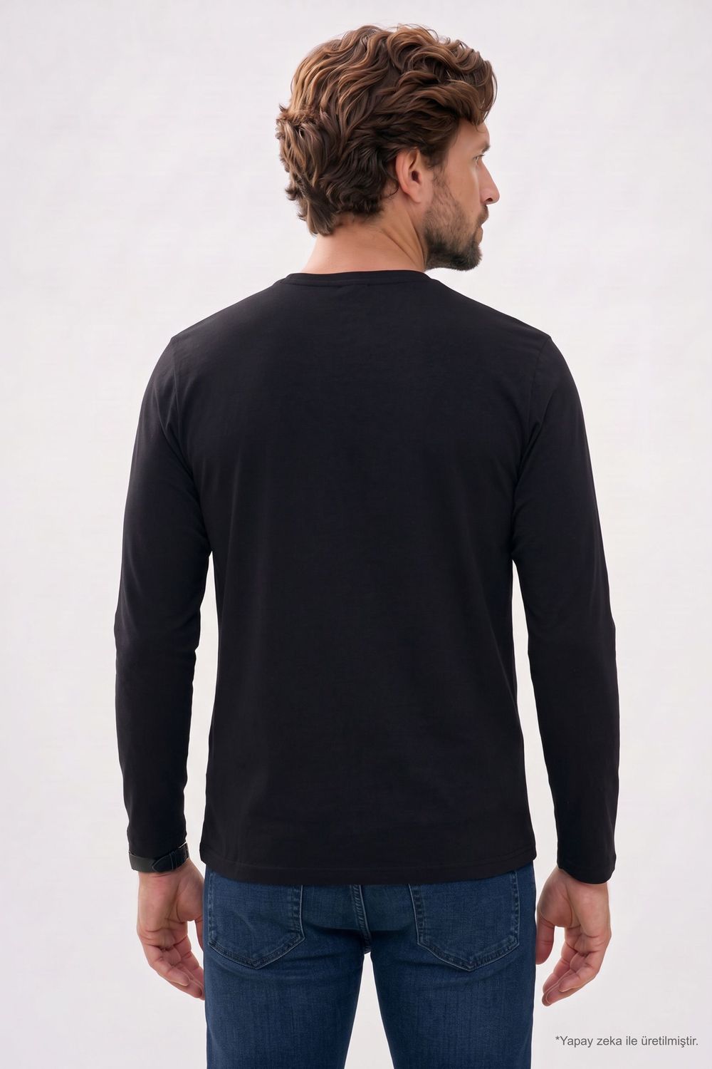 Erkek Slim Fit Dar Kesim Pamuklu Yumuşak Dokulu Bisiklet Yaka Likralı Siyah Sweatshirt