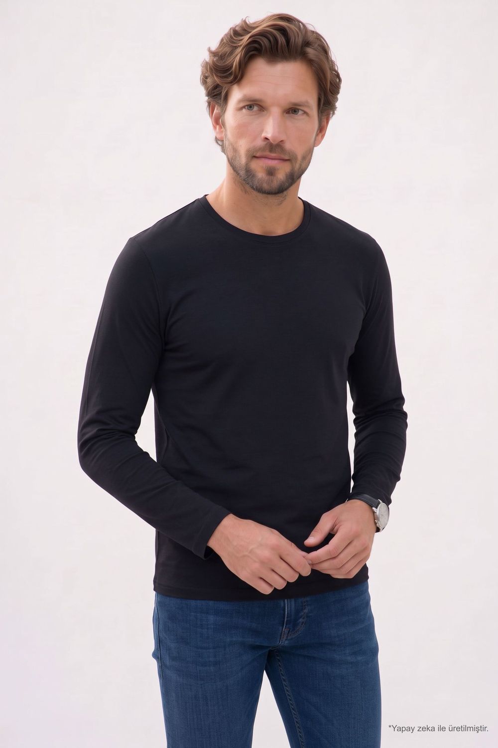 SLIM FIT LONG SLV  CREW NECK PLAIN LYC  T-SHIRT
