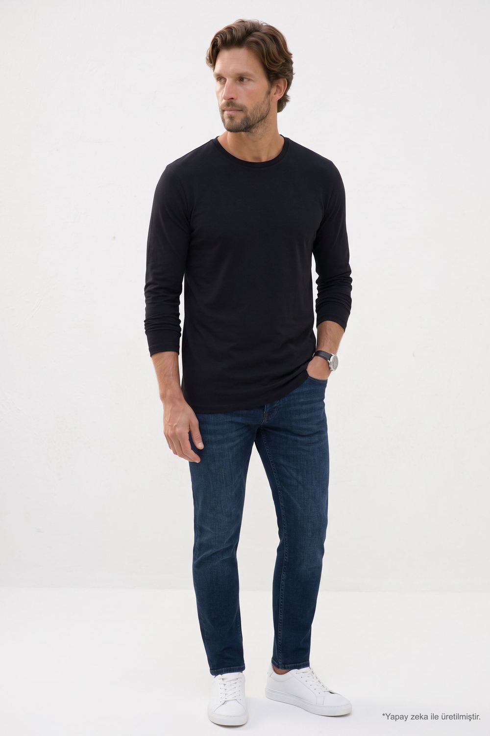 SLIM FIT LONG SLV  CREW NECK PLAIN LYC  T-SHIRT