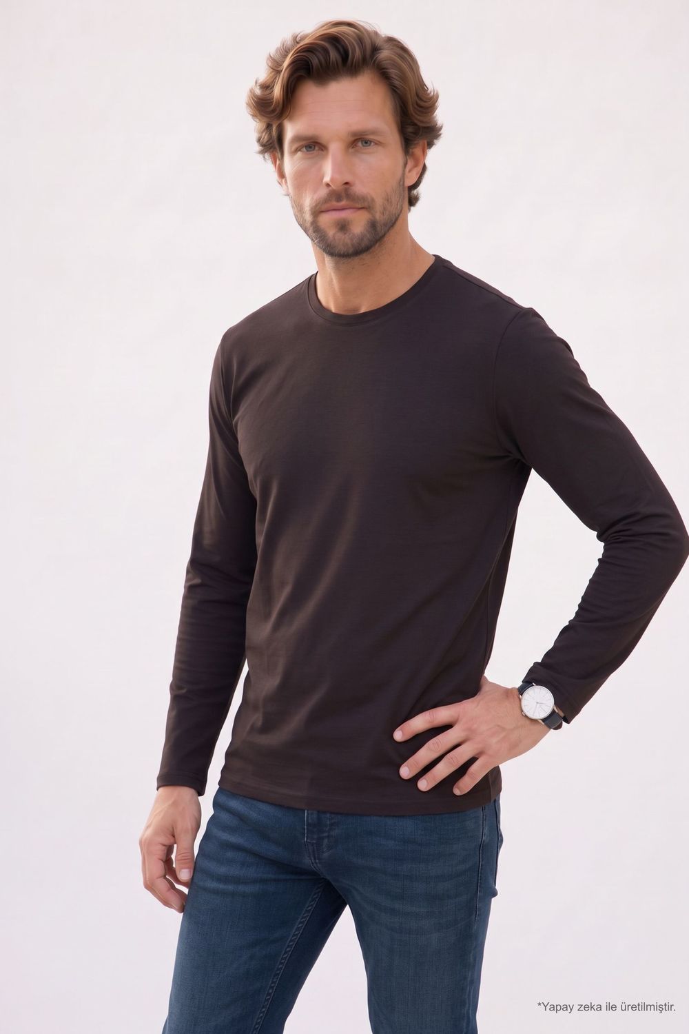 SLIM FIT LONG SLV  CREW NECK PLAIN LYC  T-SHIRT