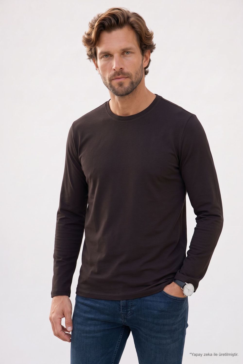 SLIM FIT LONG SLV  CREW NECK PLAIN LYC  T-SHIRT