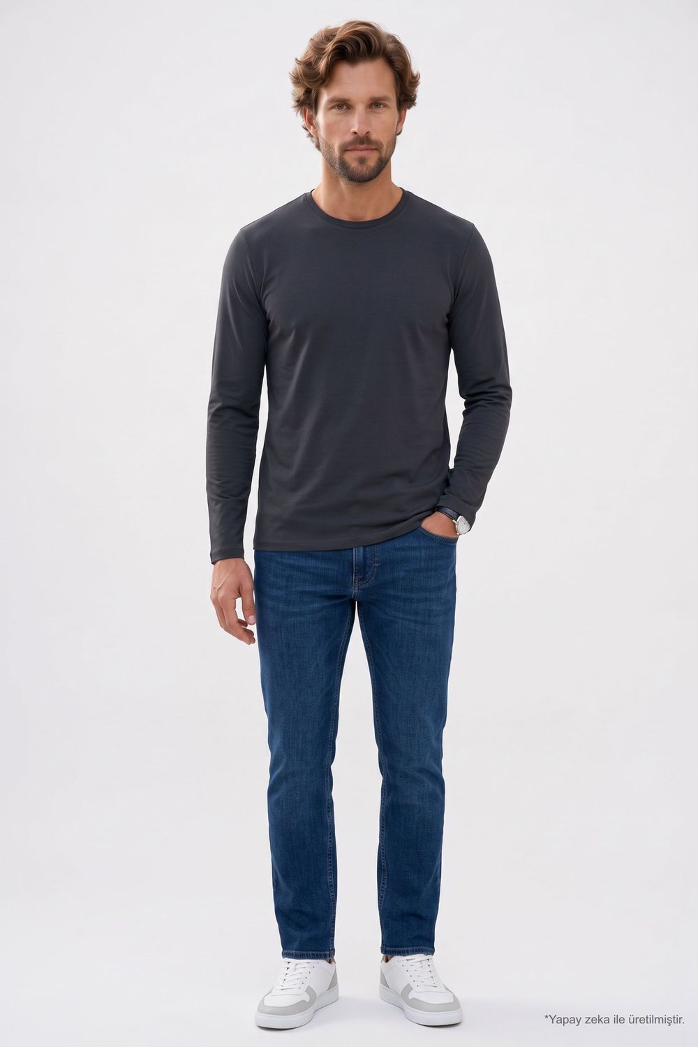 SLIM FIT LONG SLV  CREW NECK PLAIN LYC  T-SHIRT