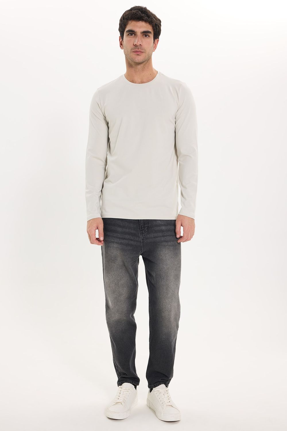 SLIM FIT LONG SLV  CREW NECK PLAIN LYC  T-SHIRT