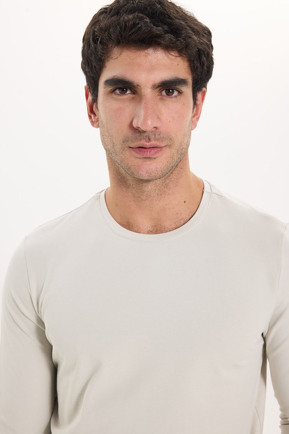 SLIM FIT LONG SLV  CREW NECK PLAIN LYC  T-SHIRT