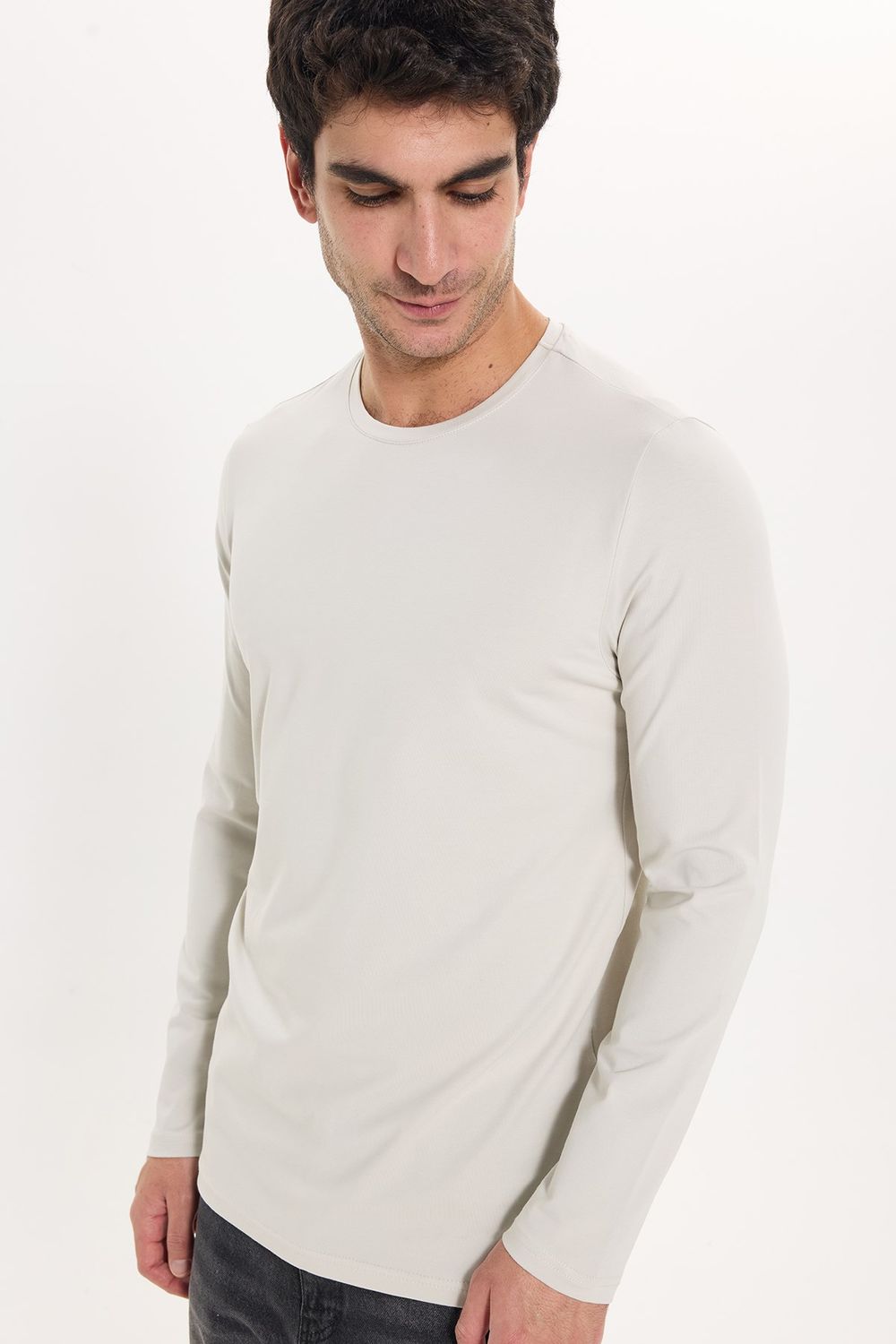 SLIM FIT LONG SLV  CREW NECK PLAIN LYC  T-SHIRT