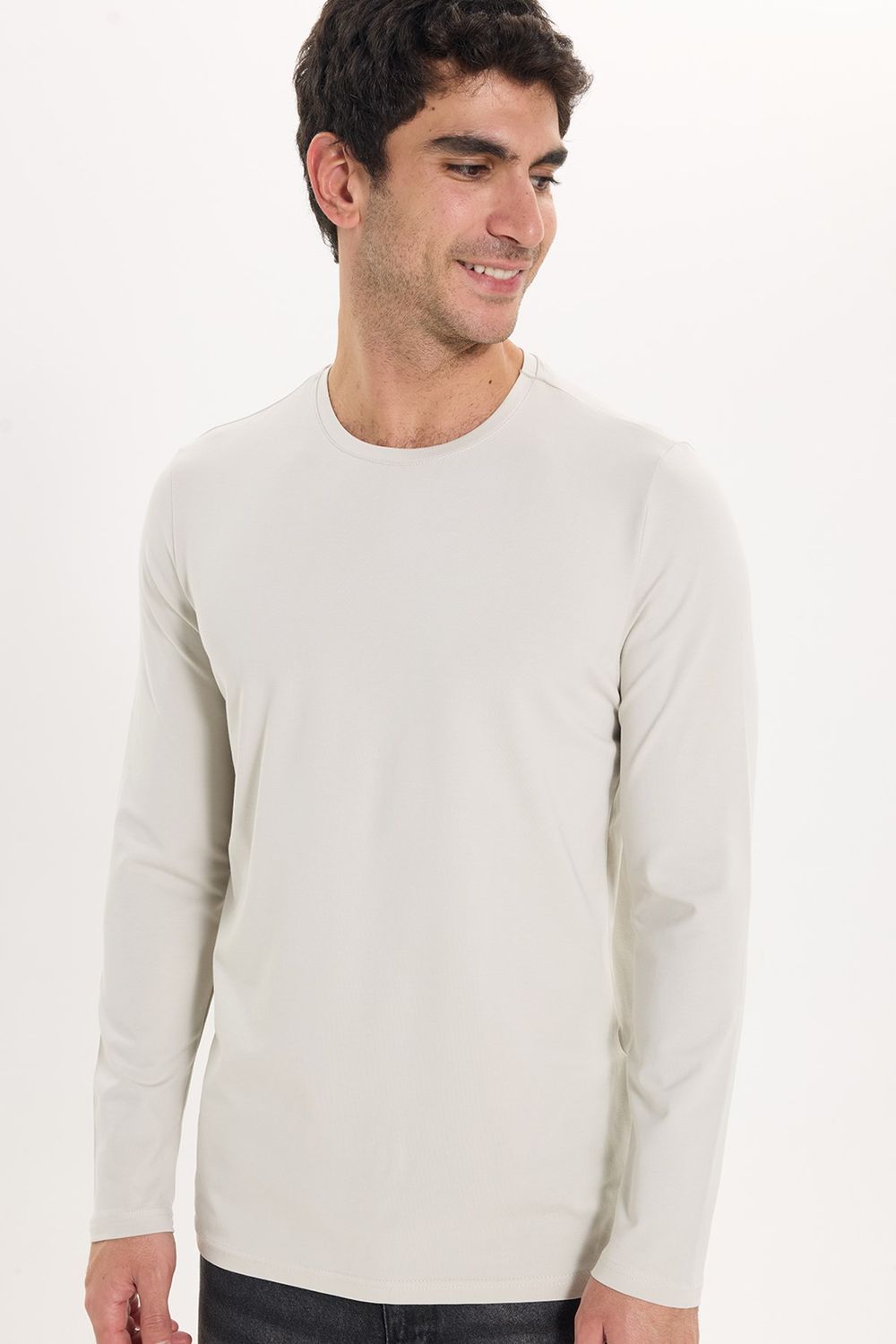 SLIM FIT LONG SLV  CREW NECK PLAIN LYC  T-SHIRT