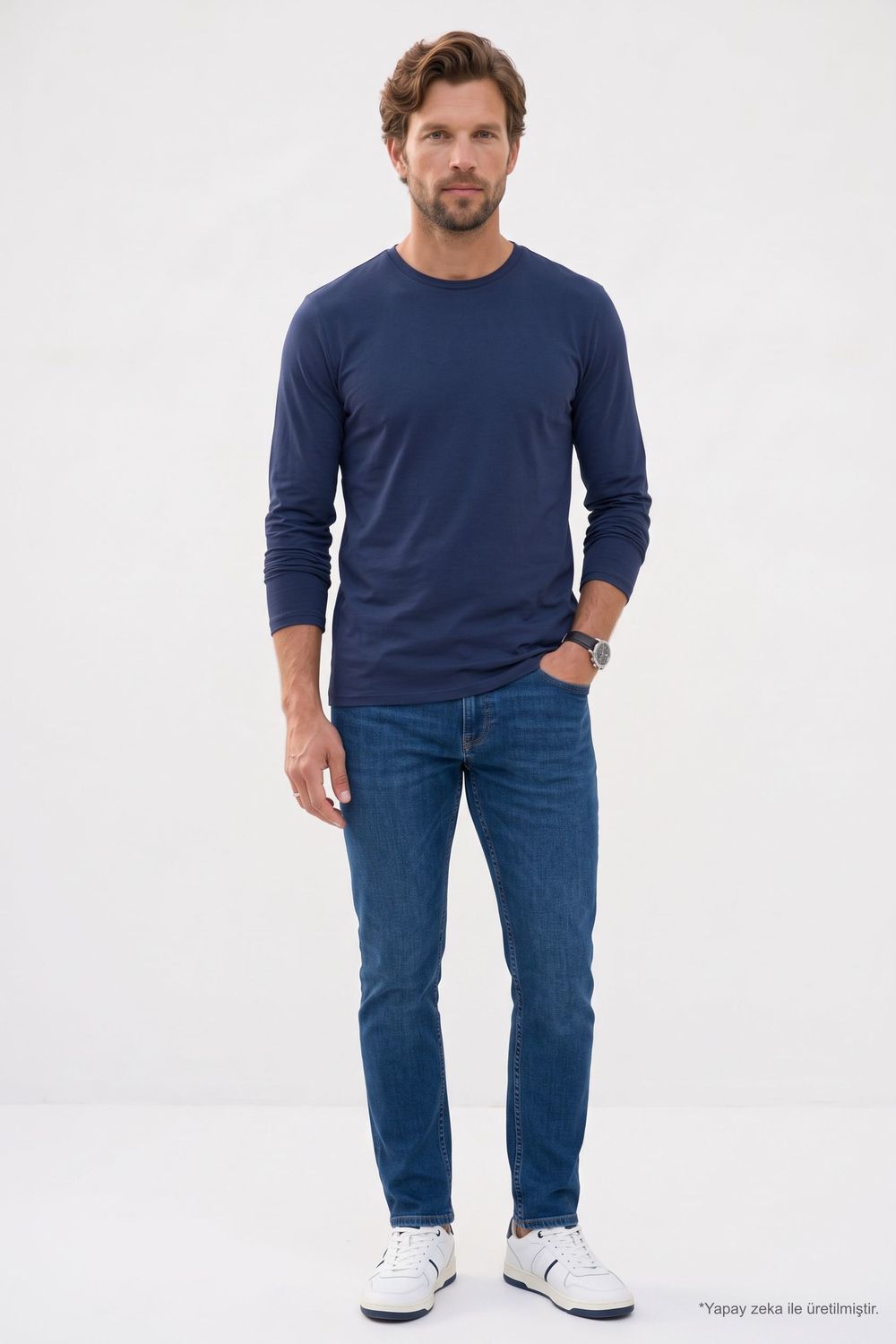 SLIM FIT LONG SLV  CREW NECK PLAIN LYC  T-SHIRT