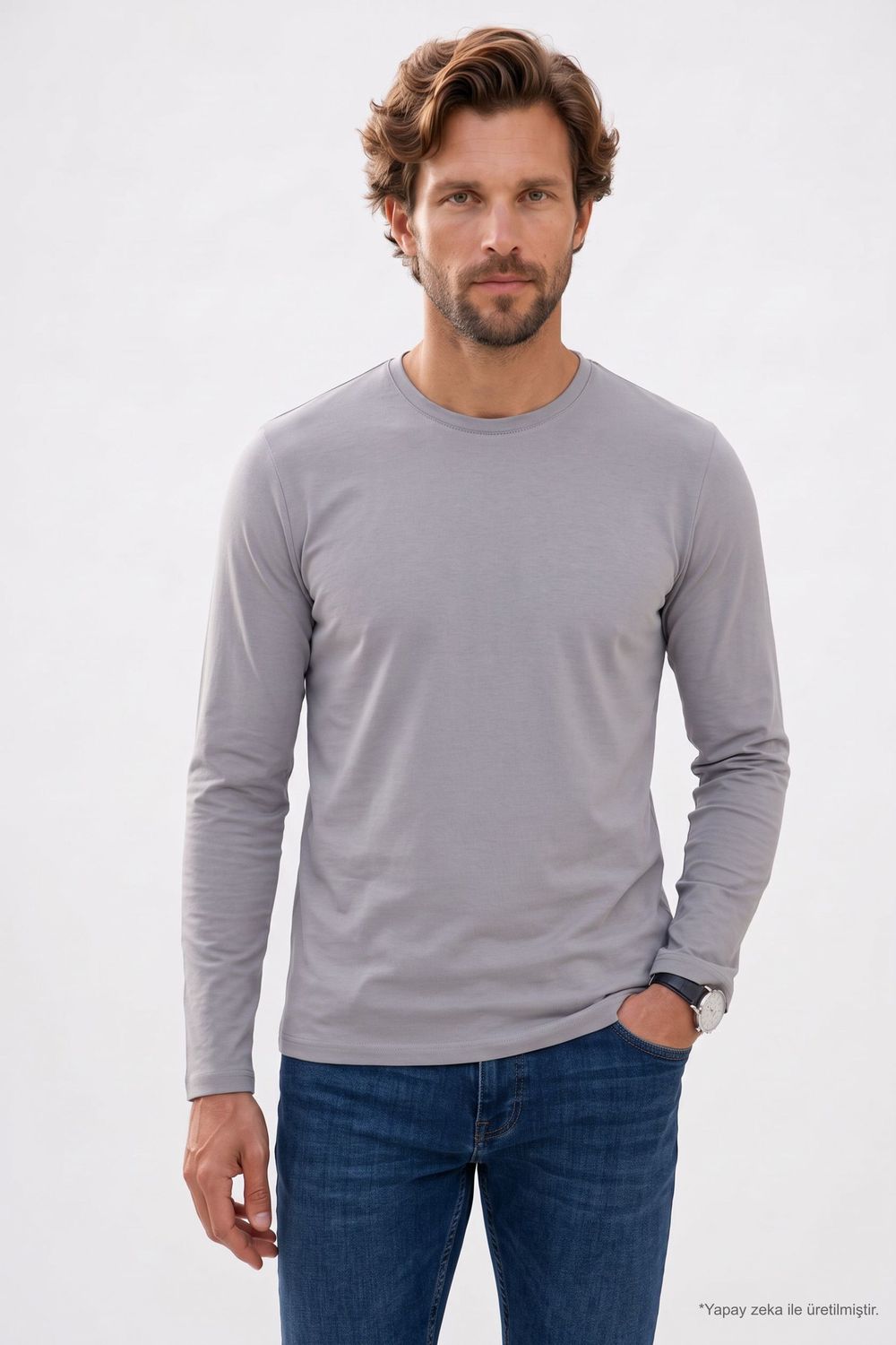 SLIM FIT LONG SLV  CREW NECK PLAIN LYC  T-SHIRT