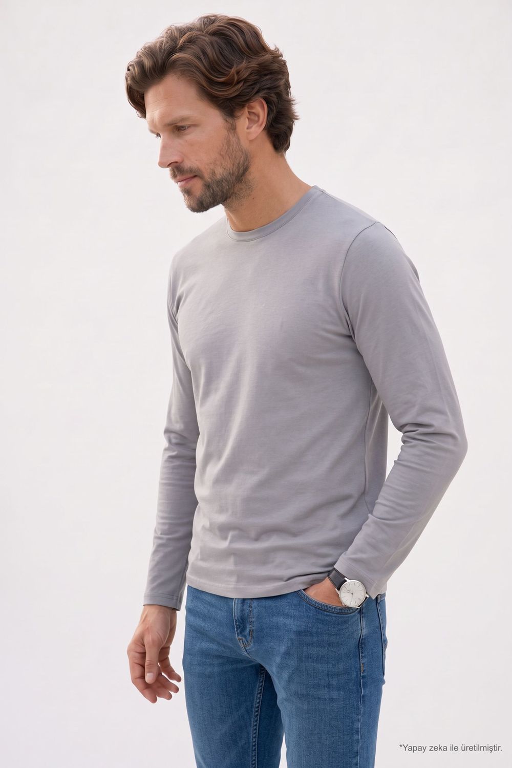 SLIM FIT LONG SLV  CREW NECK PLAIN LYC  T-SHIRT