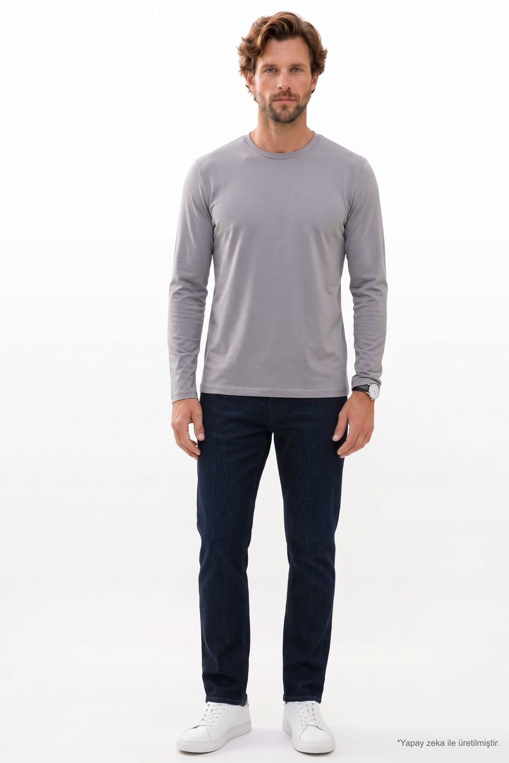 SLIM FIT LONG SLV  CREW NECK PLAIN LYC  T-SHIRT