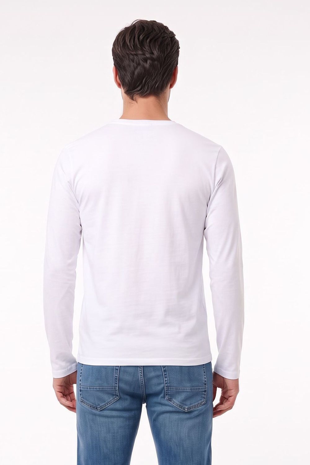 SLIM FIT LONG SLV V NECK PLAIN LYC  T-SHIRT
